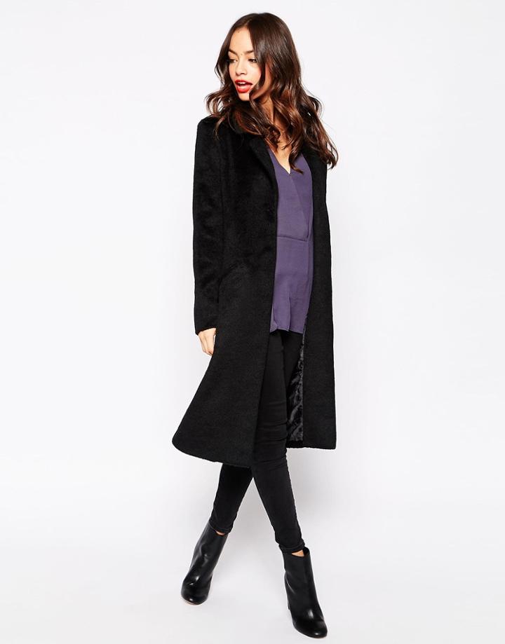 Brave Soul Double Breasted Fitted Coat - Black