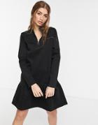 Pieces Half Zip Denim Dress With Pephem In Black