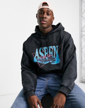 Asos Design Oversized Hoodie In Washed Black With Aspen City Print