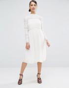 Asos Lace Insert Midi Dress - White