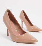 Asos Design Wide Fit Phoenix Pointed High Heeled Pumps In Beige Patent-neutral