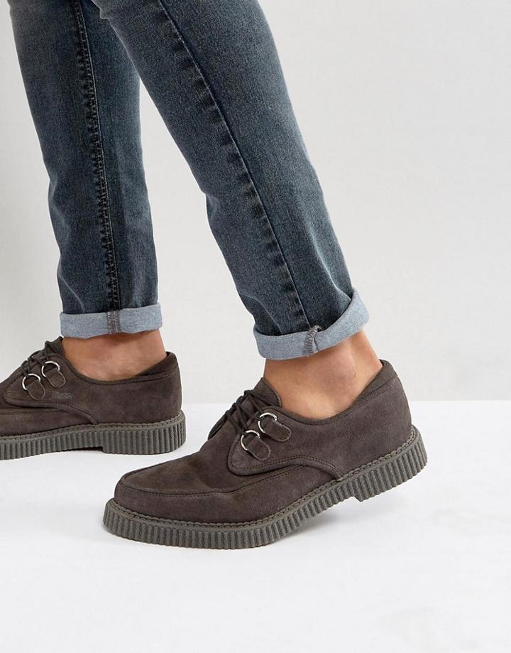 Asos Lace Up Shoes In Gray Suede With Creeper Sole - Stone
