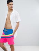 Asos Design Swim Short In Neon Cut & Sew In Mid Length - Multi