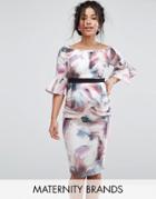 Little Mistress Maternity Floral Printed Bodycon Dress With Fluted Sleeve - Multi
