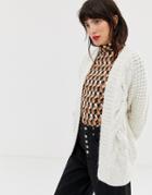 River Island Cable Knit Cardigan In Cream