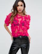 Asos Top In All Over Pretty Rose Mesh - Pink