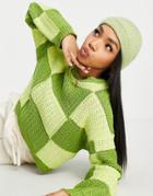 Asos Design Patchwork Sweater In Green