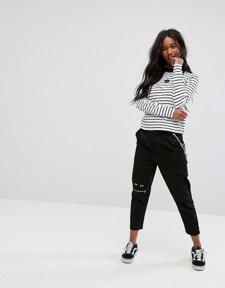 Lazy Oaf High Waist Peg Pants With Zip Mouth Knee - Black