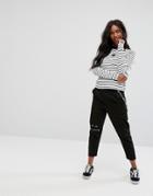 Lazy Oaf High Waist Peg Pants With Zip Mouth Knee - Black