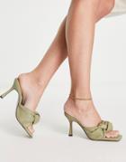 Asos Design Harlie Knotted Mid Heeled Mules In Olive-green