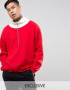 Reclaimed Vintage Inspired Oversized Half Zip Sweatshirt With Funnel Collar - Red