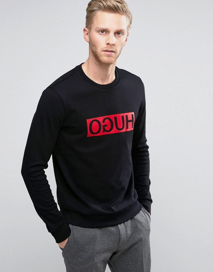 Hugo By Hugo Boss Dicago Sweat Crewneck Reverse Logo In Black - Black