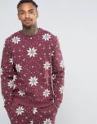 Asos Loungewear Holidays Sweatshirt With Snowflake Print - Red