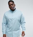 Asos Plus Slim Shirt In Slate With Button Down Collar - Blue