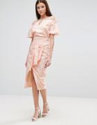 Lavish Alice Tie Front Wrap Midi Skirt In Abstract Print - Multi
