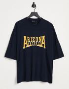 Asos Design Oversized T-shirt In Navy Cotton With Collegiate Phoenix Arizona City Print