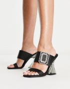 Glamorous Flare Heel Sandal With Embellished Detail In Black