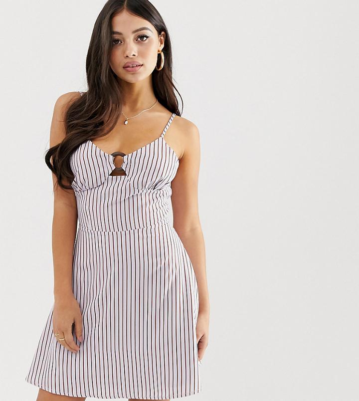 Fashion Union Petite Mini Dress With Ring Detail In Stripe-purple