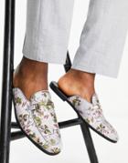 Asos Design Backless Mule Loafers In Gray Floral Print