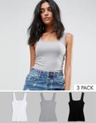 Asos Tank With Square Neck 3 Pack - Multi