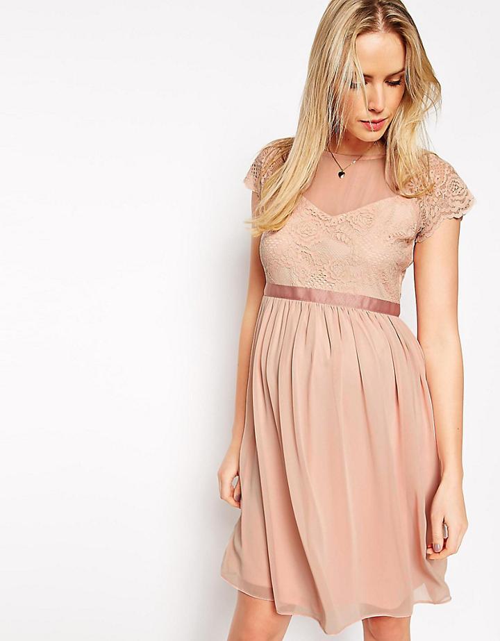 Asos Maternity Chiffon Skater Dress With Lace Top - Black