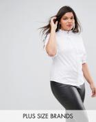 Fashion Union Plus Blouse With Pleated Ribbon Tie Collar - White