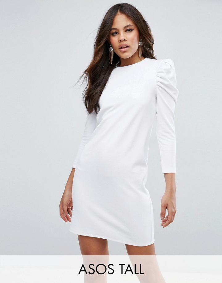 Asos Tall Crepe Mini Dress With Puff Sleeves - Black