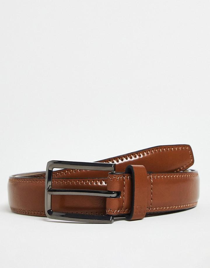 River Island Faux Leather Belt With Gunmetal Buckle In Brown