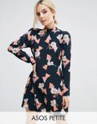Asos Petite High Neck Skater Dress With Open Back In Geo Floral Print