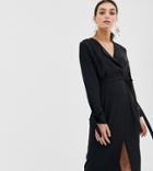 River Island Wrap Dress In Black - Black