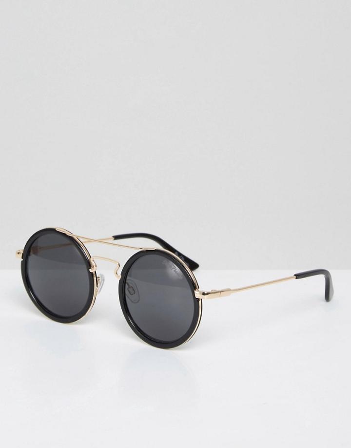 Black Phoenix Round Sunglasses With Bar Detail - Black