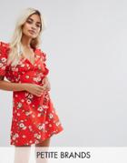 Fashion Union Petite Tea Dress In Floral Print - Red