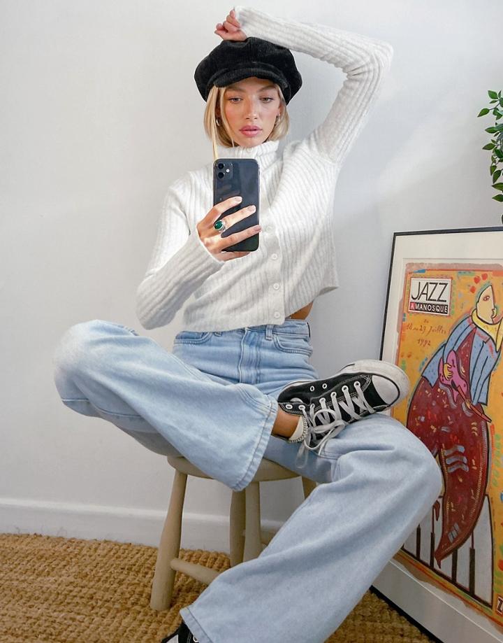 Weekday Kati Turtleneck Cardigan With Thumbholes In White