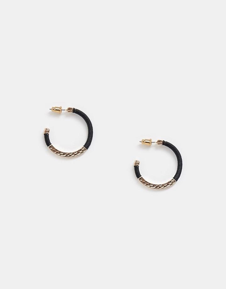 Asos Design Hoop Earrings In Thread Wrapped And Hammered Design In Gold - Gold
