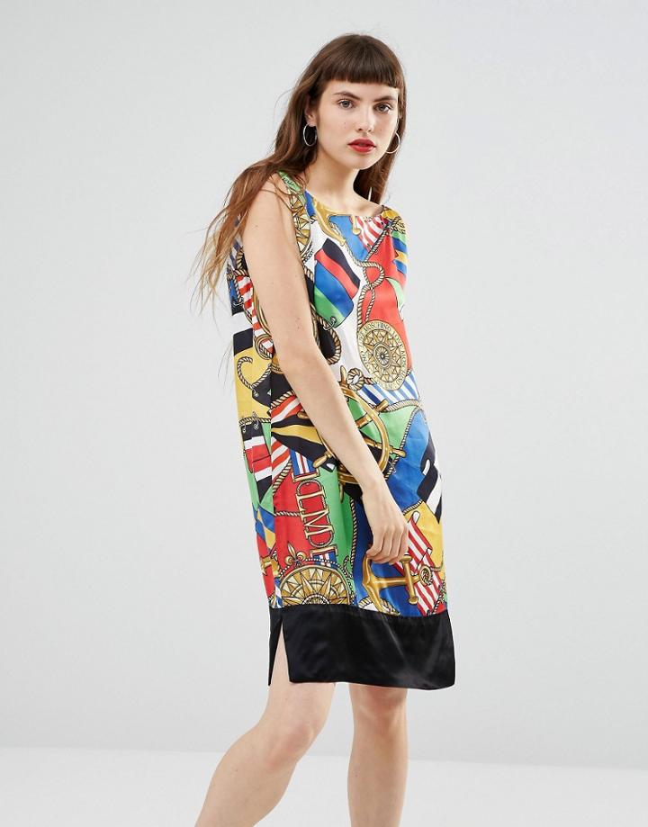 Love Moschino Scarf Print Deep V Back Dress - Multi