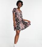 Urban Threads Tall Oversized Button Down Smock Dress In Abstract Print-pink