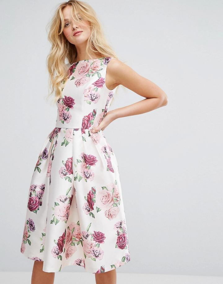 Chi Chi London Satin Midi Dress In Floral - Multi