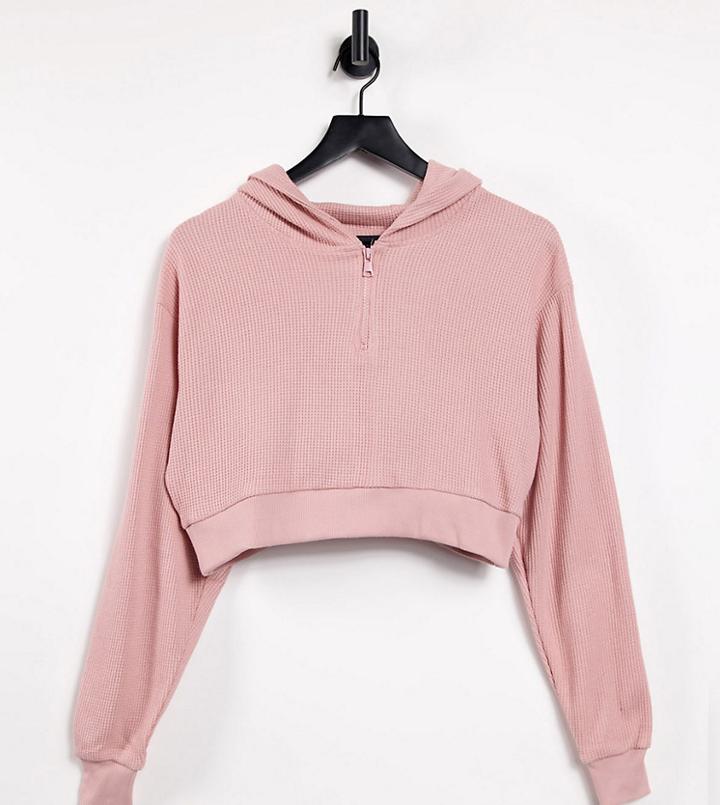 Threadbare Petite Waffle Cropped Hoodie Set In Pink