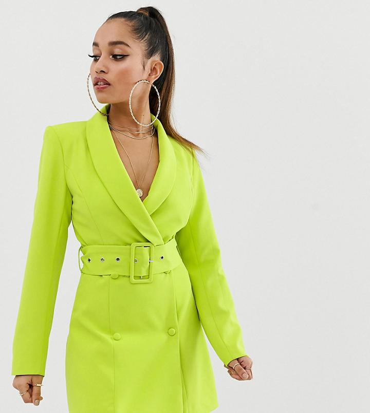 Missguided Petite Blazer Dress In Neon Green - Green