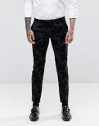 Noose & Monkey Super Skinny Tuxedo Pants In Flocked Floral With Stretch - Gray
