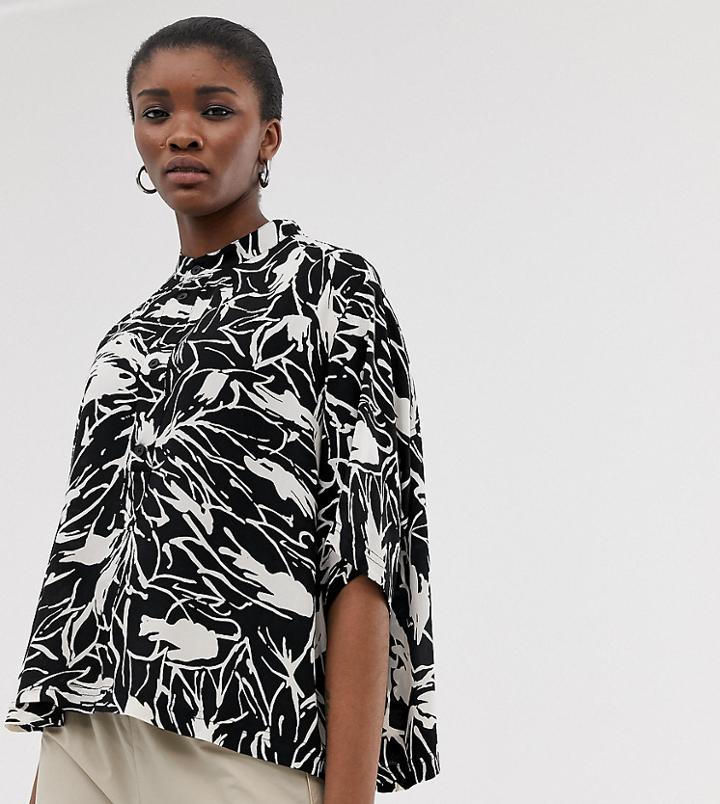 Weekday Short Sleeve Blouse In Black/white Forest Print-multi