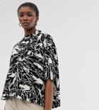 Weekday Short Sleeve Blouse In Black/white Forest Print-multi