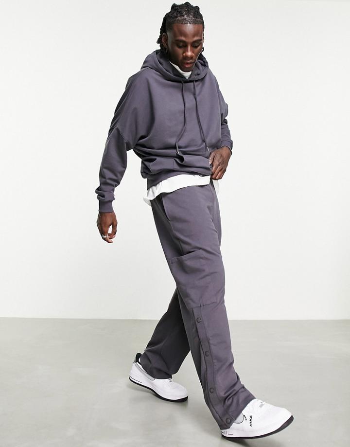 Asos Design Straight Leg Sweatpants With Side Snaps In Washed Black - Part Of A Set