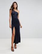 Ax Paris Navy Sequin Maxi Dress With Thigh High Split - Navy