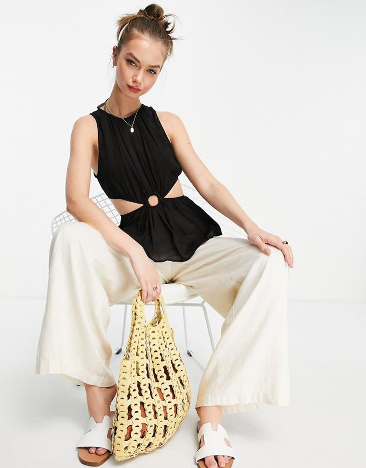 Asos Design Tank With Ring Detail And Open Back In Black-neutral