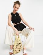 Asos Design Tank With Ring Detail And Open Back In Black-neutral