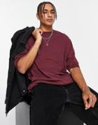 Asos Design Oversized T-shirt In Textured Neppy Fabric In Burgundy