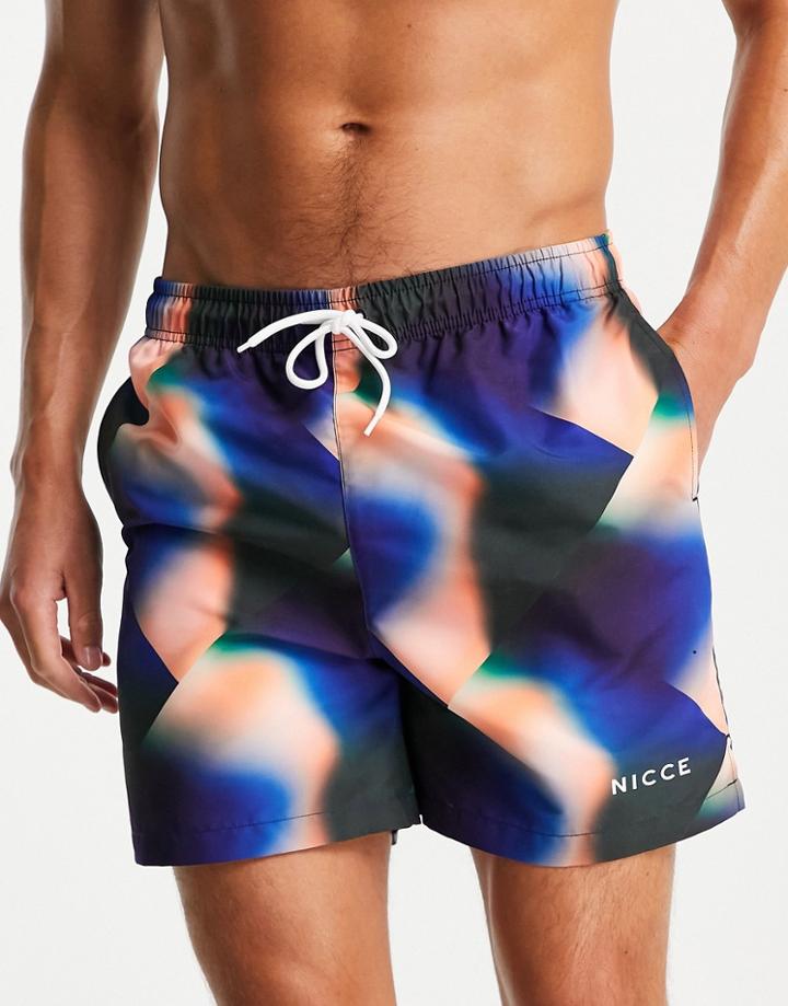 Nicce Paradise Print Swim Shorts In Navy