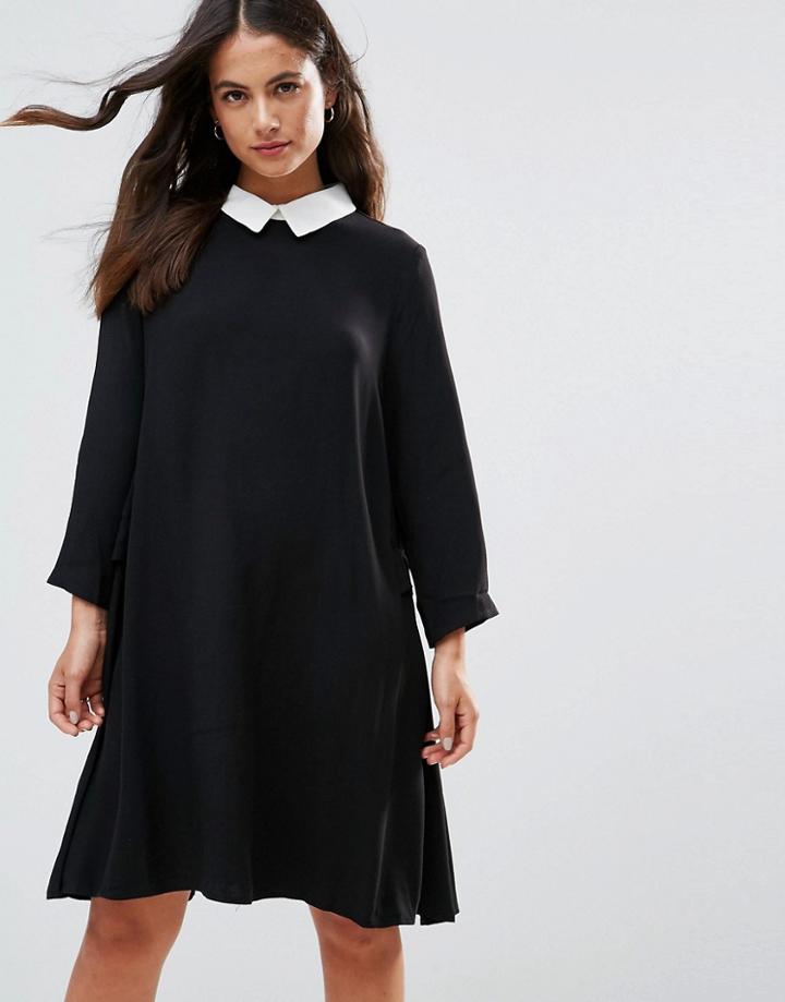 Frnch Peter Pan Collar Shift Dress - Black