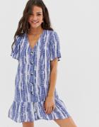 Influence Button Down Beach Dress In Tie Dye Print-blue